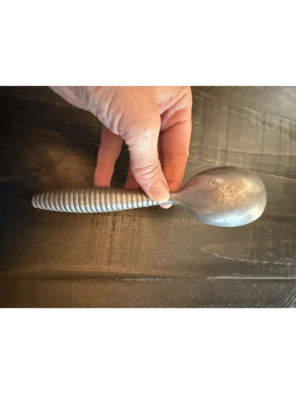 Vintage Aluminum Ice Cream Scoop Silver Ribbed Handle Made In Italy